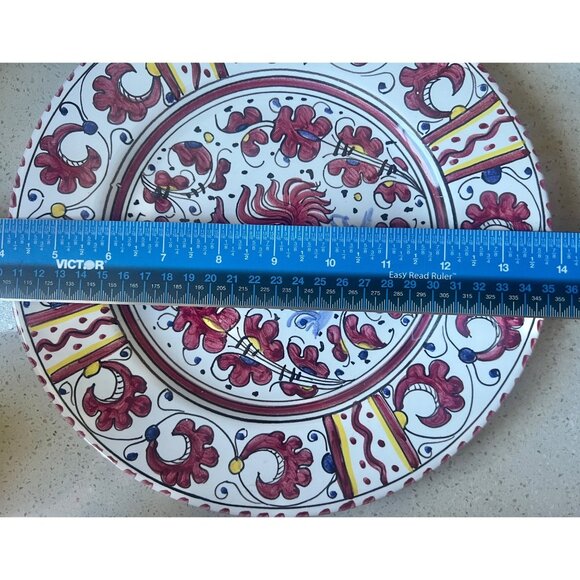 Deruta Hand-Painted Ceramic Orvieto Singing Rooster Plate Italy 10" D Red White - Picture 3 of 7